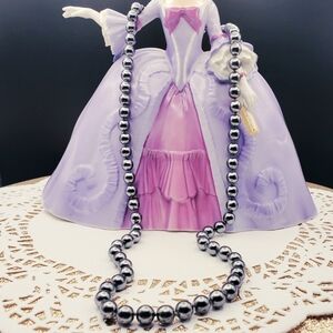 Vintage Round Metallic Dark Gray Pearl Beaded Necklace